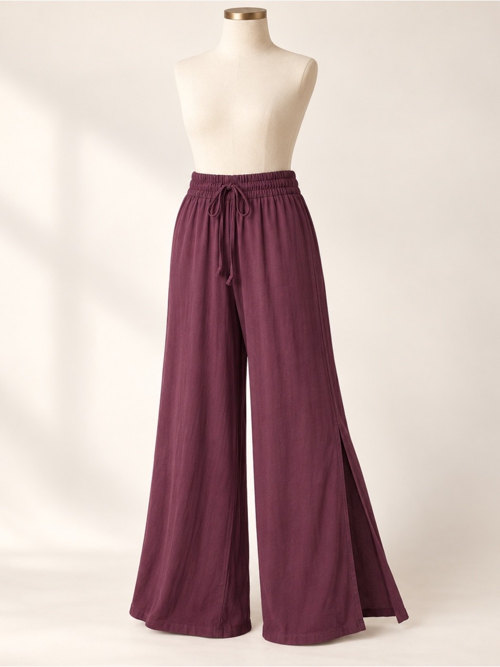 Savvi Wide Leg Pant With Drawstring Waist Size Medium Side Slit Legs and pockets